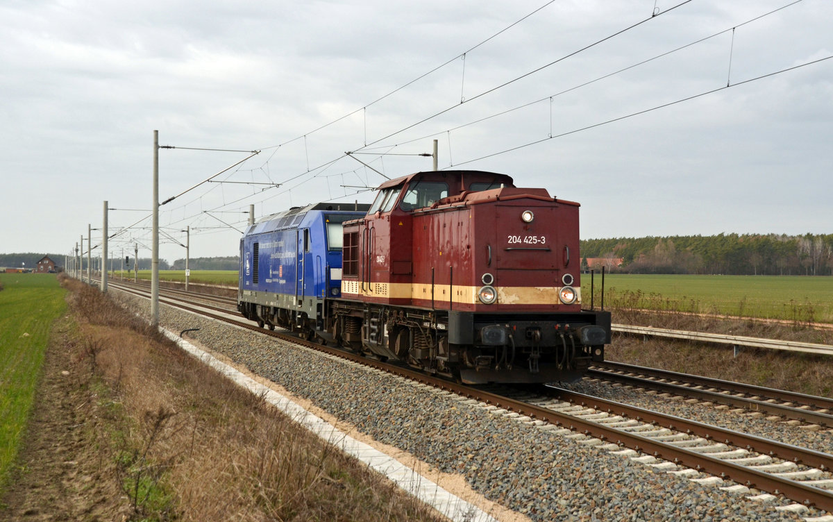 204 425 (203 220) der Press rollte mit 246 049 (246 011) am 20.02.19 durch Rodleben Richtung Roßlau.