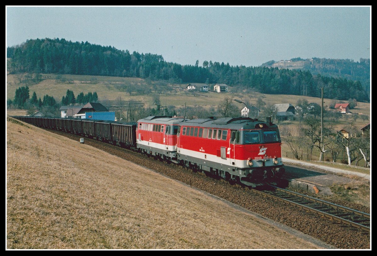 2043 058 + 2043 073 mit Güterzug bei Granitztal am 21.03.2003.
