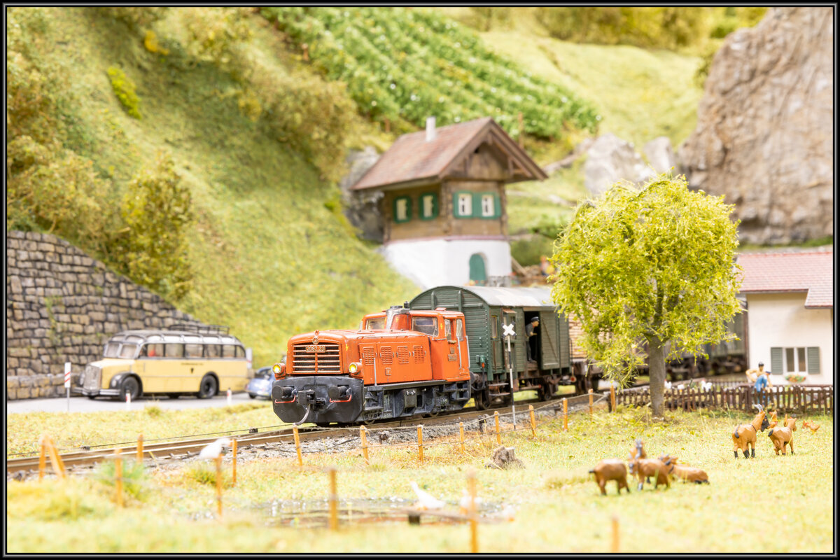 2062.23 mit eine  klienen  Sammler unterwegs auf der Nebenbahn des  GEMEC  GrazerEisenbahnerModellbanClub. 
Für ein Werbeplakat posiert der Zug Im November 2022 vor meiner Kamera. 