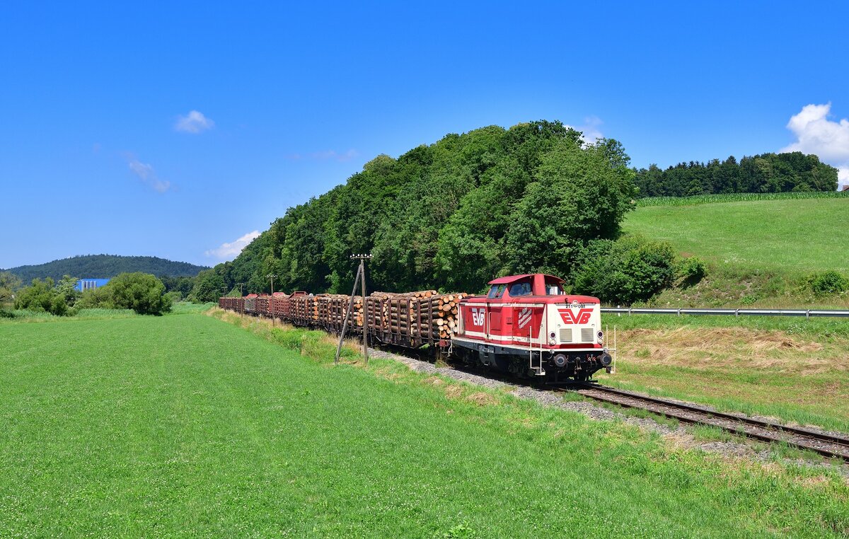211 061 mit einem Holzzug am 30.06.2022 bei Hengersberg.