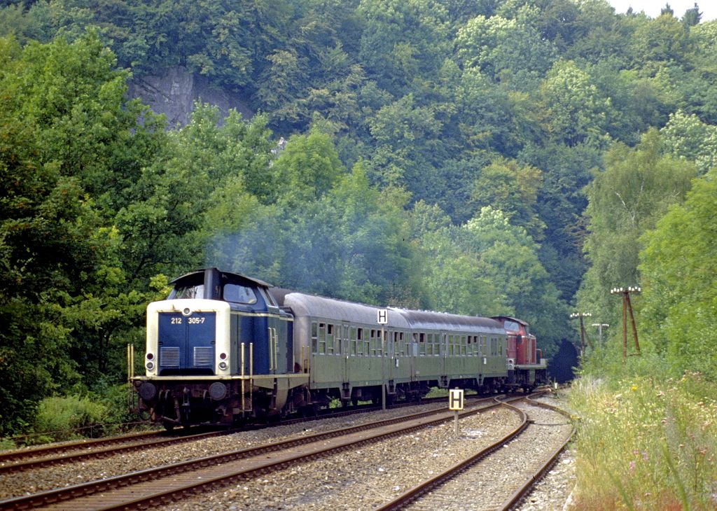 212 305 und 290 272 bei der Einfahrt in Binolen, 09.08.1989, N 6475