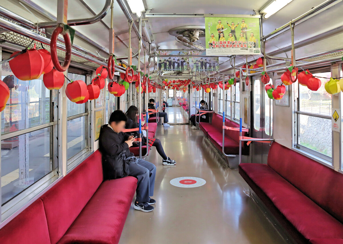 Ôwani-Linie, eine kleine Bahn vor dem Ende: Blick in den abfahrbereiten Zug 7039-7040. 11.November 2024 