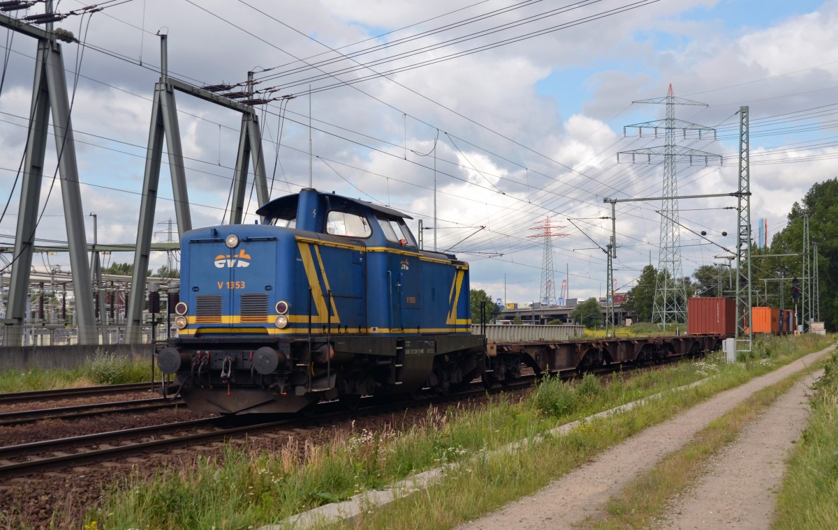 213 338 rangiert am 02.07.14 mit Containerwagen am Dradenauer Umspannwerk.