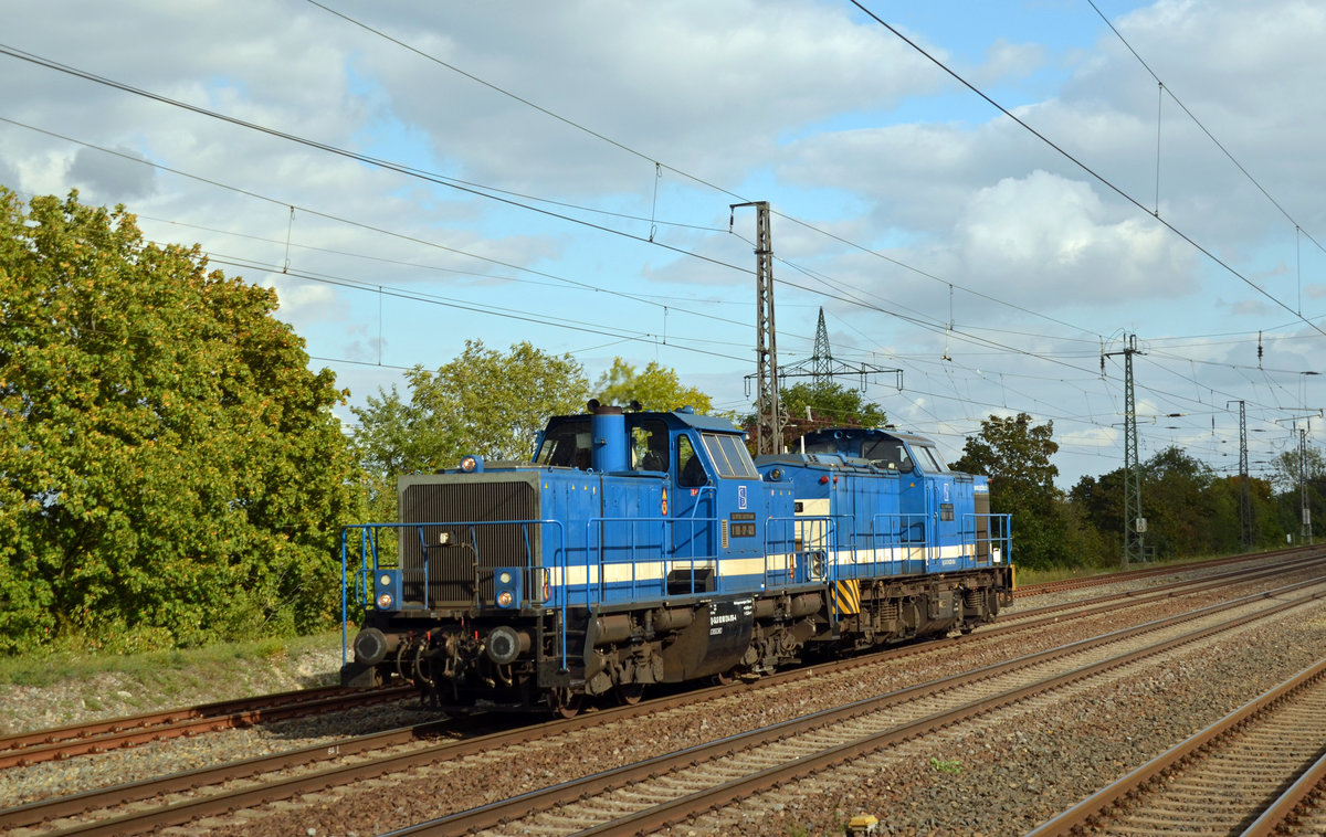 214 018 und 203 005 der Spitzke Logistik rollten am 26.09.19 Lz durch Saarmund Richtung Potsdam.