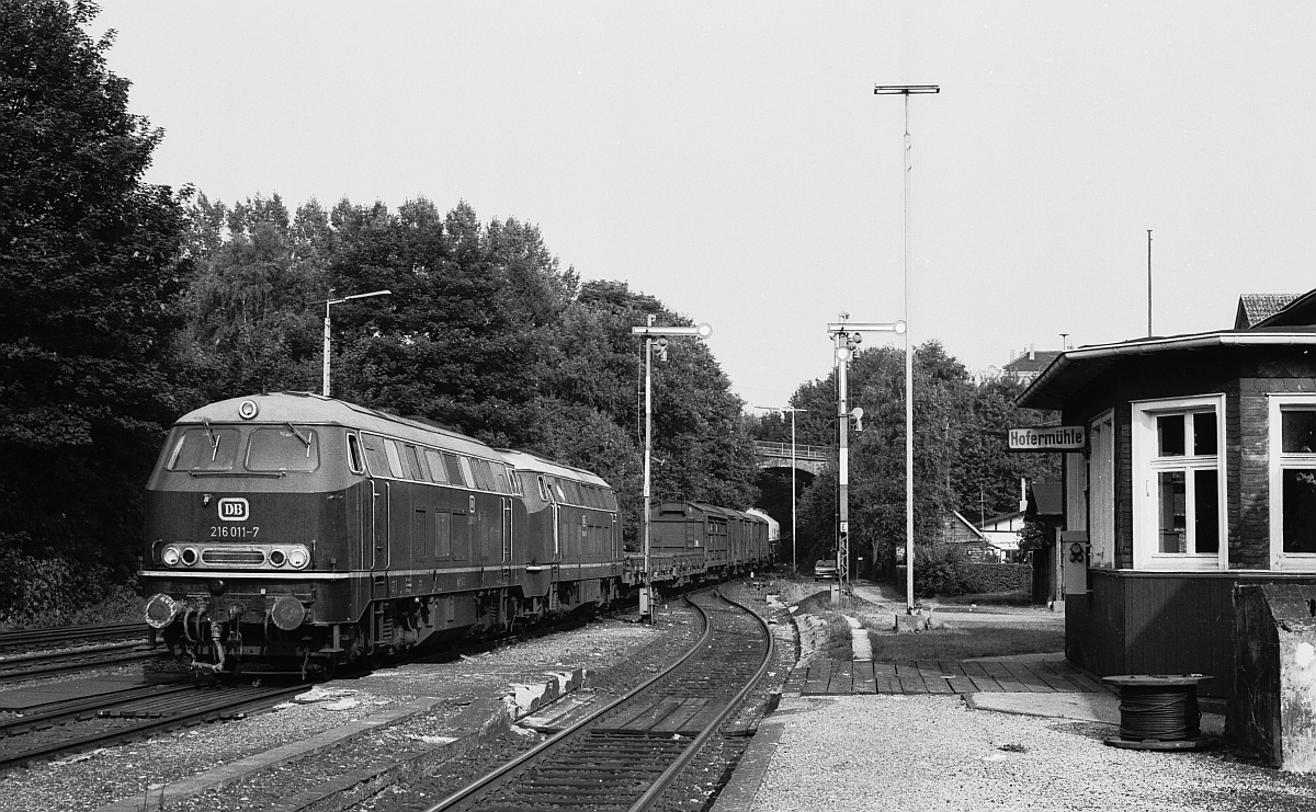 216 011 (die erste Serienlok) + 216 016 in Hofermhle (Angertalbahn) am 9.8.1983.