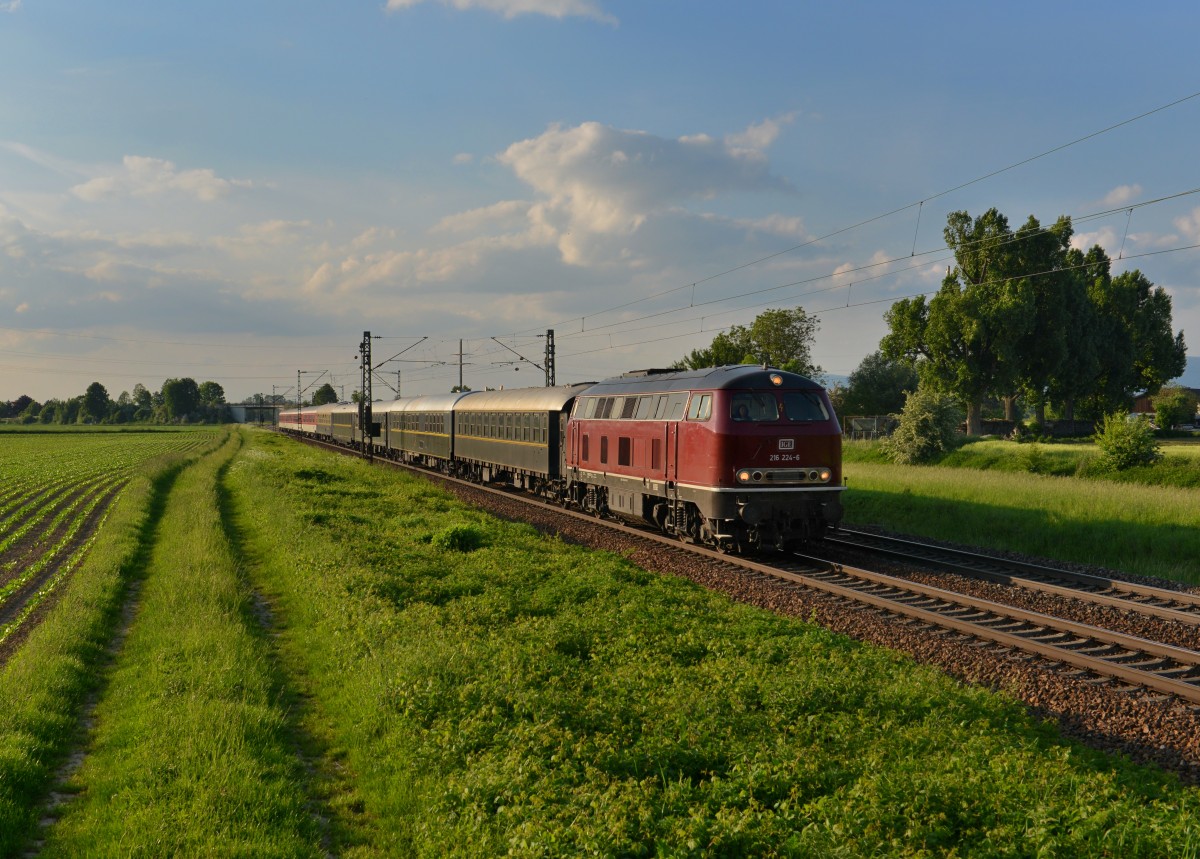 216 224 mit einem Sonderzug am 17.05.2015 bei Plattling. 