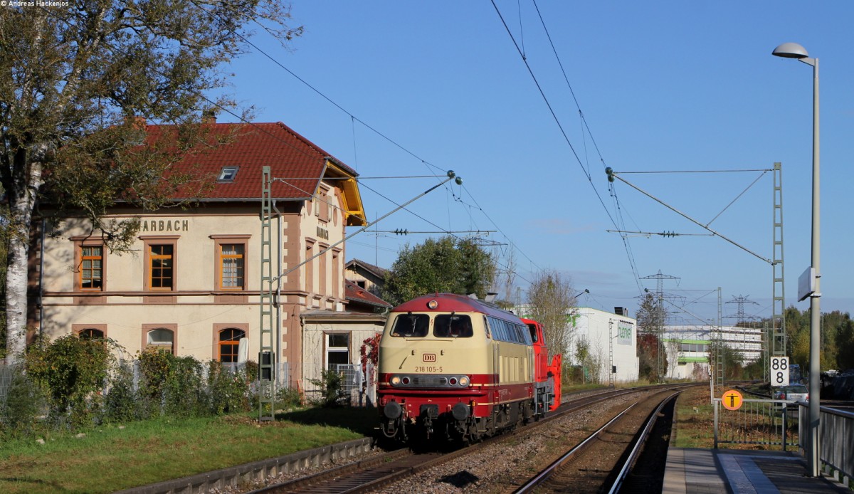 218 105-5 mit dem RbZ 26998 (Villingen(Schwarzw)-Seebrugg) bei Marbach 9.10.14