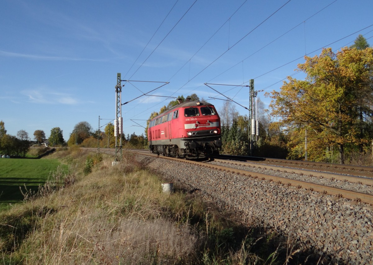 218 261-6 der Bahnbau Gruppe zu sehen am 01.11.14 in Oberjößnitz/V.