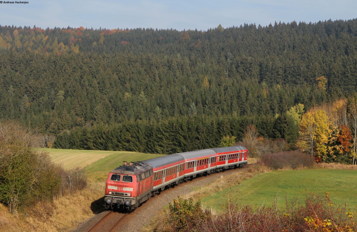 218 326-7 mit dem IRE 3220 (Ulm Hbf-Neustadt(Schwarzw) bei Unadingen 24.10.15