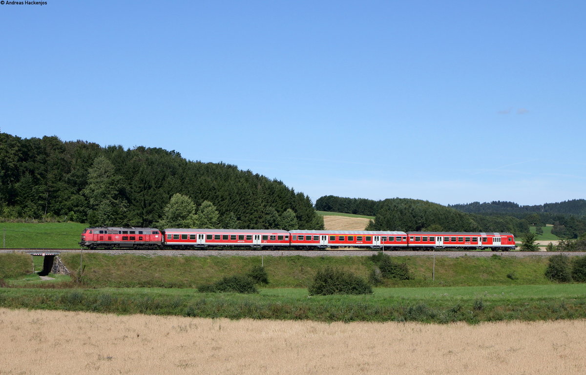 218 326-7 mit dem IRE 3220 (Ulm Hbf-Neustadt(Schwarzw)) bei Unadingen 13.8.16