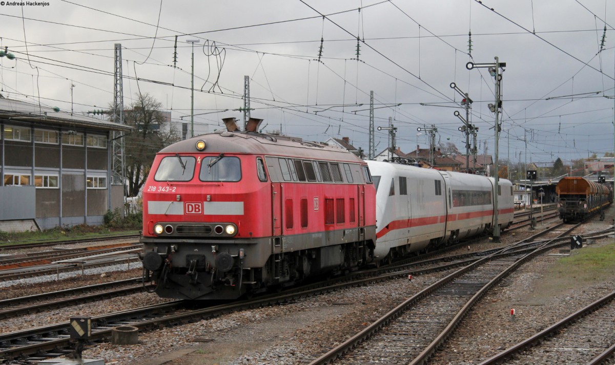 218 343-2 mit dem LPFT-A91743 (Villingen(Schwarzw)-Rottweil) bestehend aus 410 101-0 und 102-8 