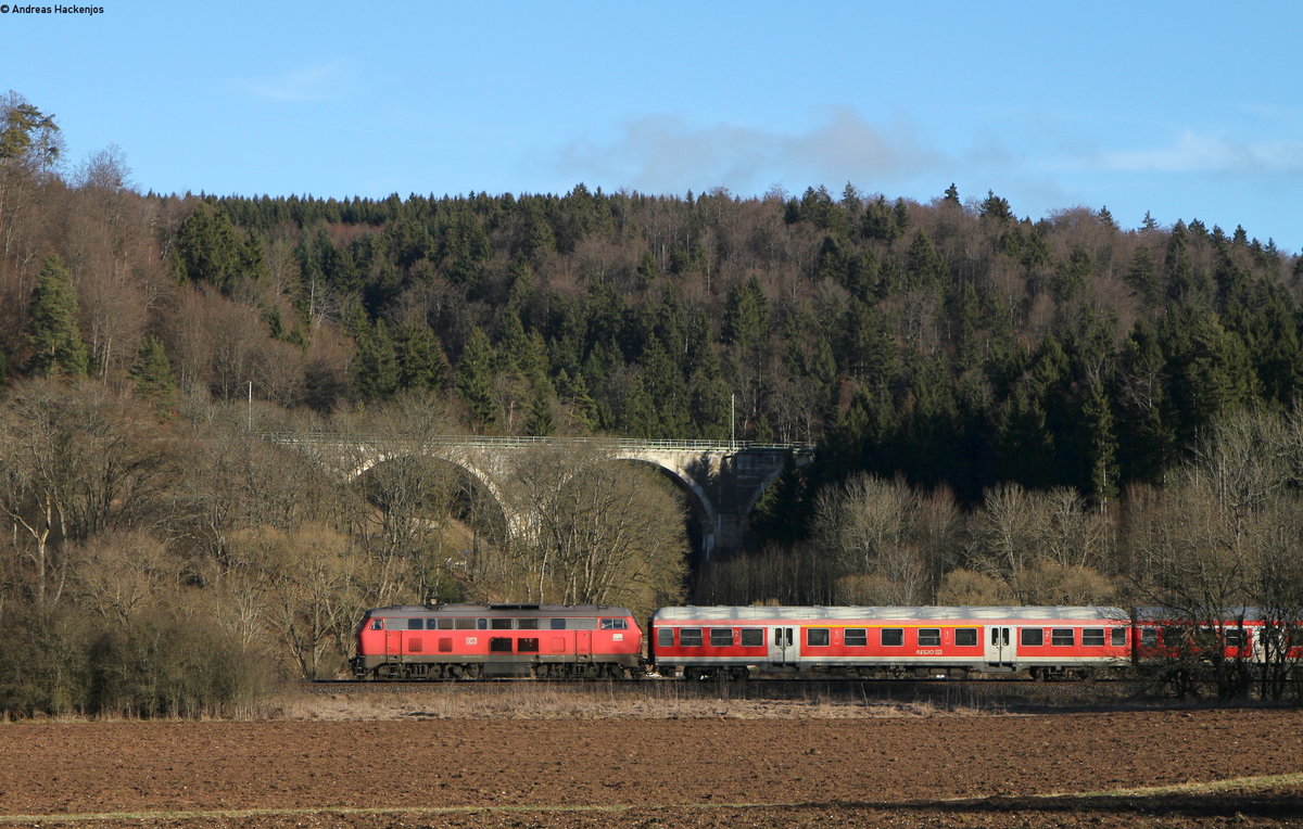 218 343-2 mit dem RE 3213 (Neustadt(Schwarz)-Ulm Hbf) bei Immendingen 29.1.18