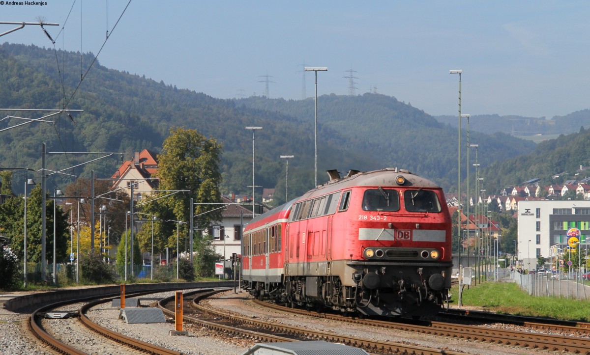 218 343-2 mit dem RE 20731 (Basel Bad Bf-Erzingen(Baden)) in Waldshut 24.9.13