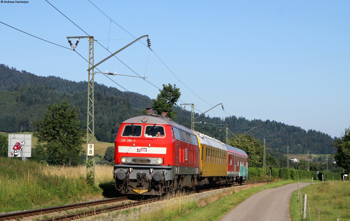 218 390-3 mit dem Mess NbZ *****(Freiburg(Brsg)Hbf-Seebrugg) bei Kirchzarten 24.6.15