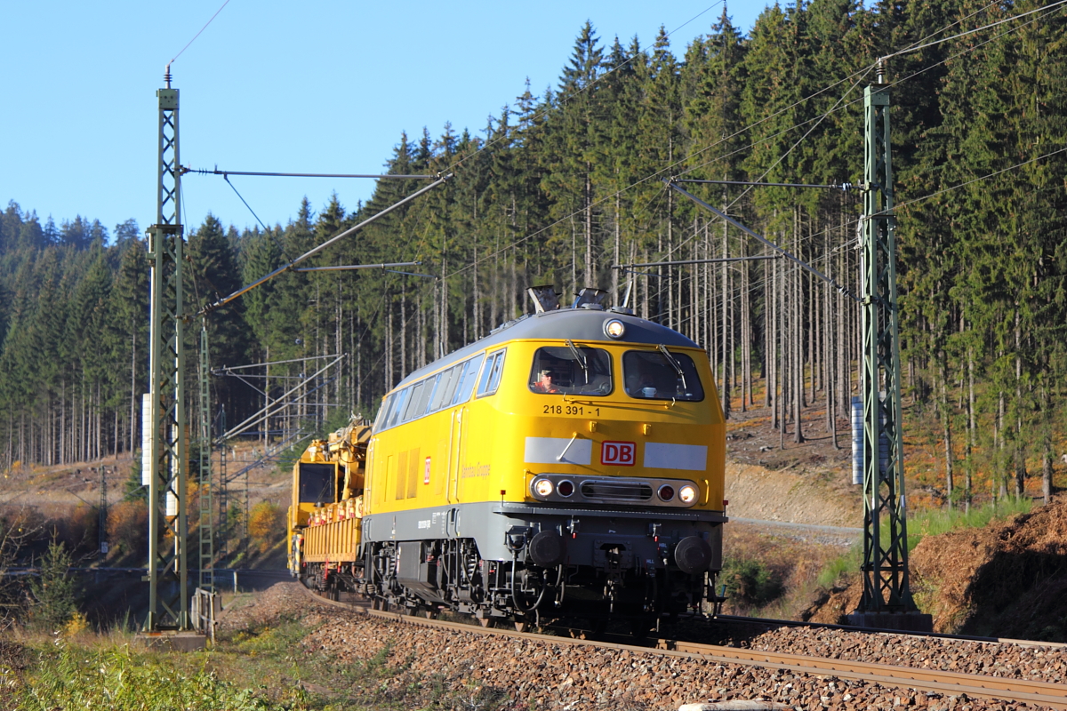 218 391-1 DB Bahnbau Gruppe bei Steinbach/ Wald am 03.11.2015.