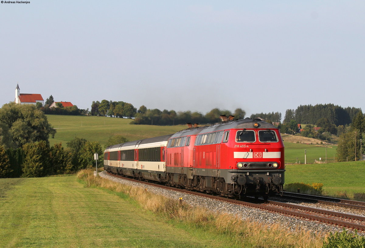 218 403-4 und 218 465-3 mit dem EC 192 (München Hbf-Basel SBB) bei St.Alban 28.8.18