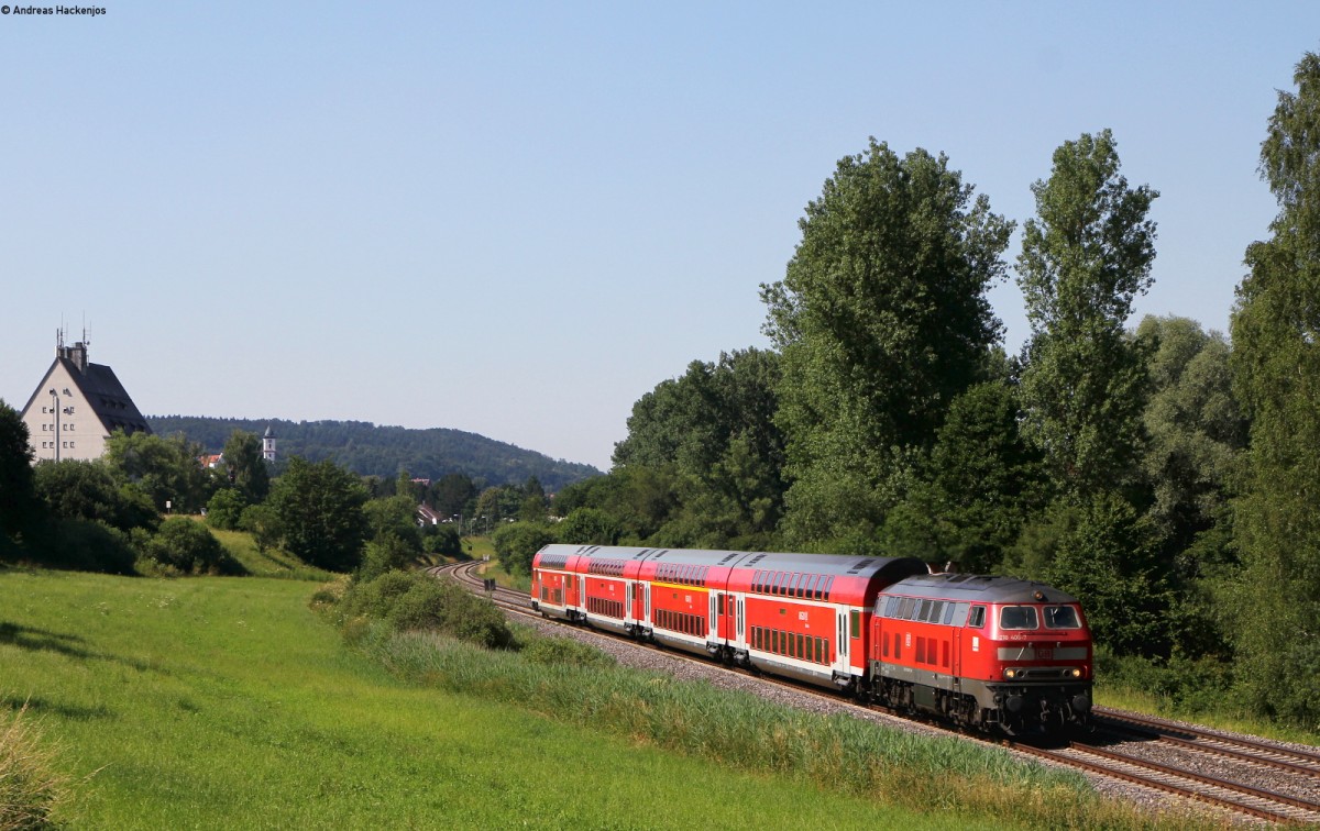 218 406-7 mit dem IRE 4229 (Stuttgart Hbf-Lindau Hbf) bei Aulendorf 2.7.15