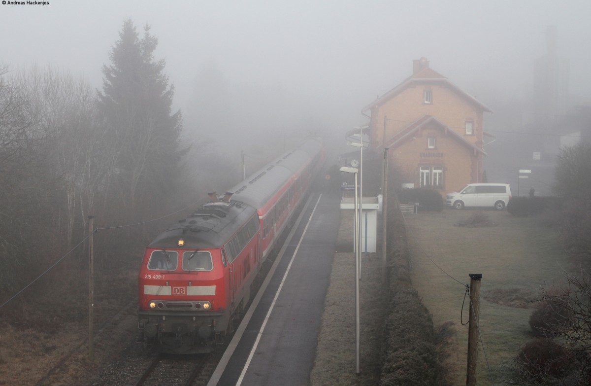218 409-1 und 218 460-4 mit dem IRE 3220 (Ulm Hbf-Neustadt(Schwarzw)) bei Unadingen 1.1.16