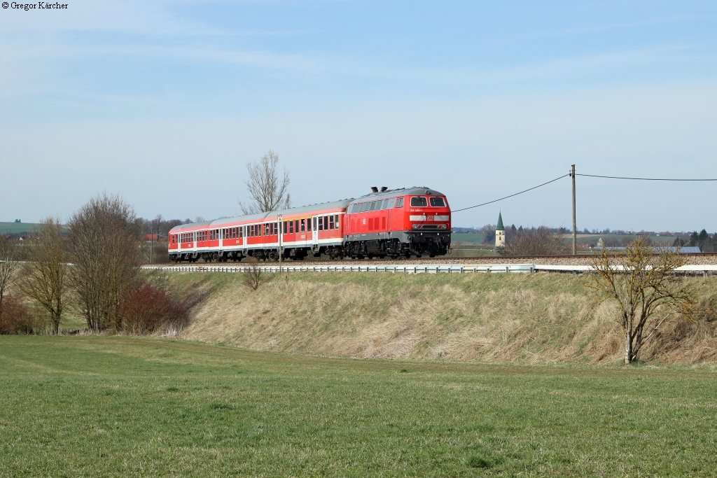 218 409-1 am IRE 3215 bei Hüfingen. Aufgenommen am 29.03.2014.
