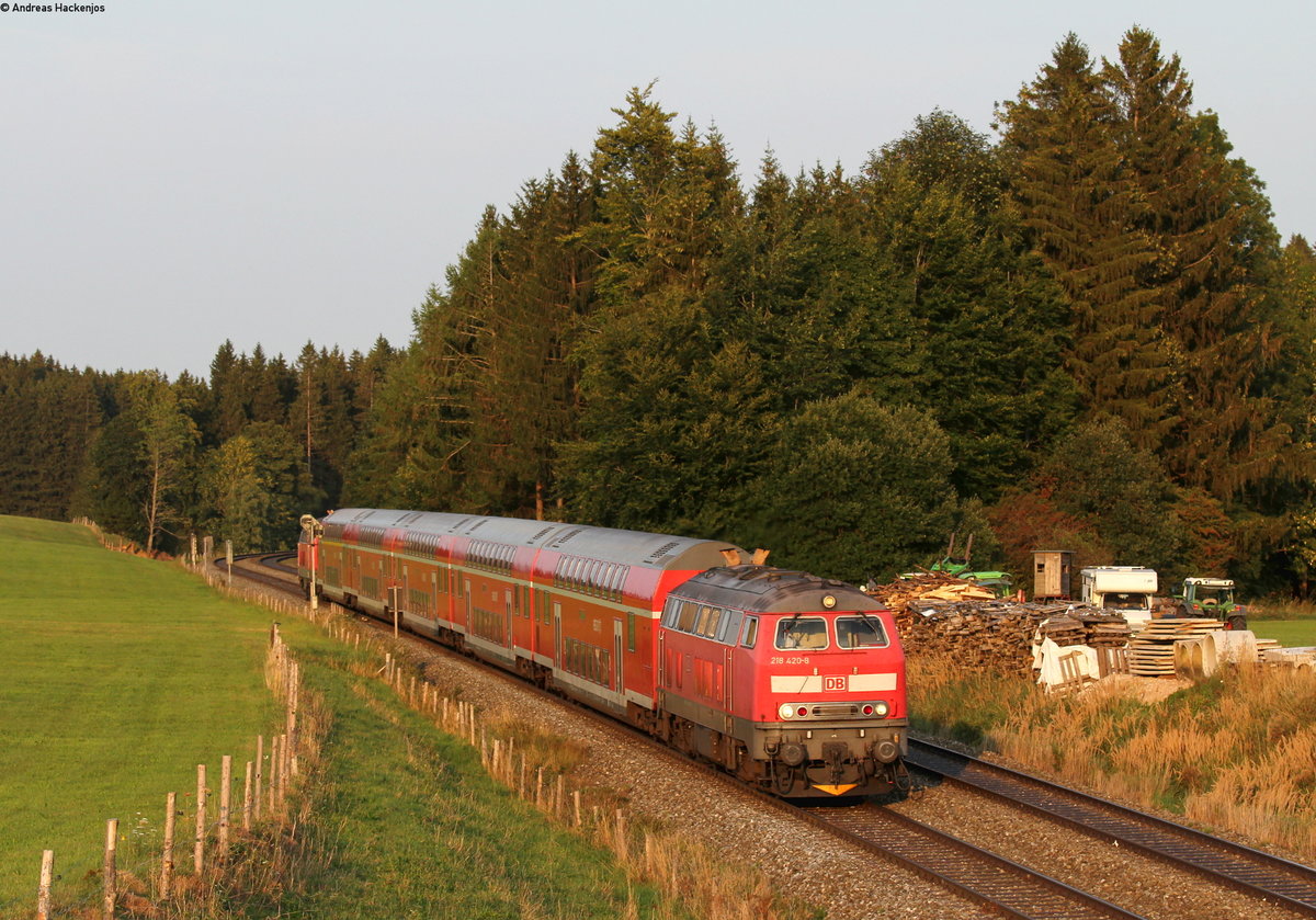 218 420-8 und 218 429-9 mit der RB 57444 (Buchloe-Kempten(Allgäu)Hbf) bei Günzach 28.8.18