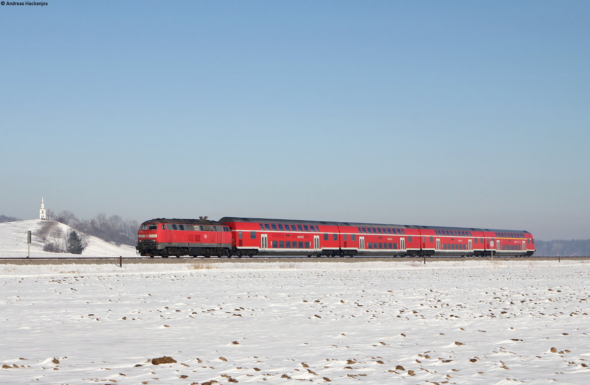 218 420-8 mit dem RE 57500 (München Hbf-Füssen) bei Rieden 22.1.17