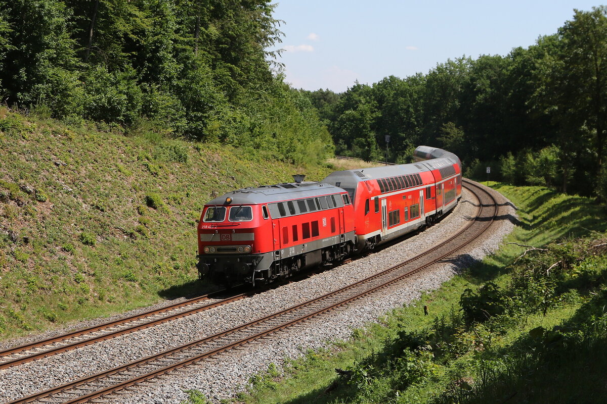 218 423 aus Regensburg kommend am 20. Juni 2026 bei Pirkensee.