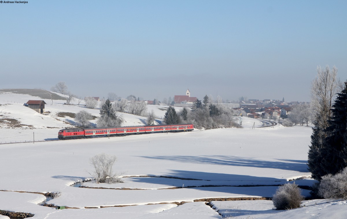 218 424-0 mit dem RB 57341 (Füssen-Augsburg Hbf) bei Lengenwang 19.2.15