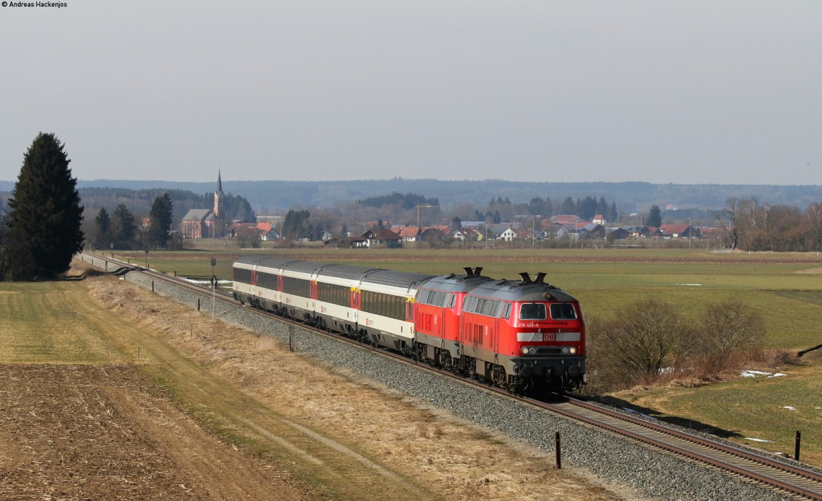 218 426-5 und  218 403-4 mit dem EC 193 (Zürich HB-München Hbf) bei Sontheim(Schwab) 10.3.15
