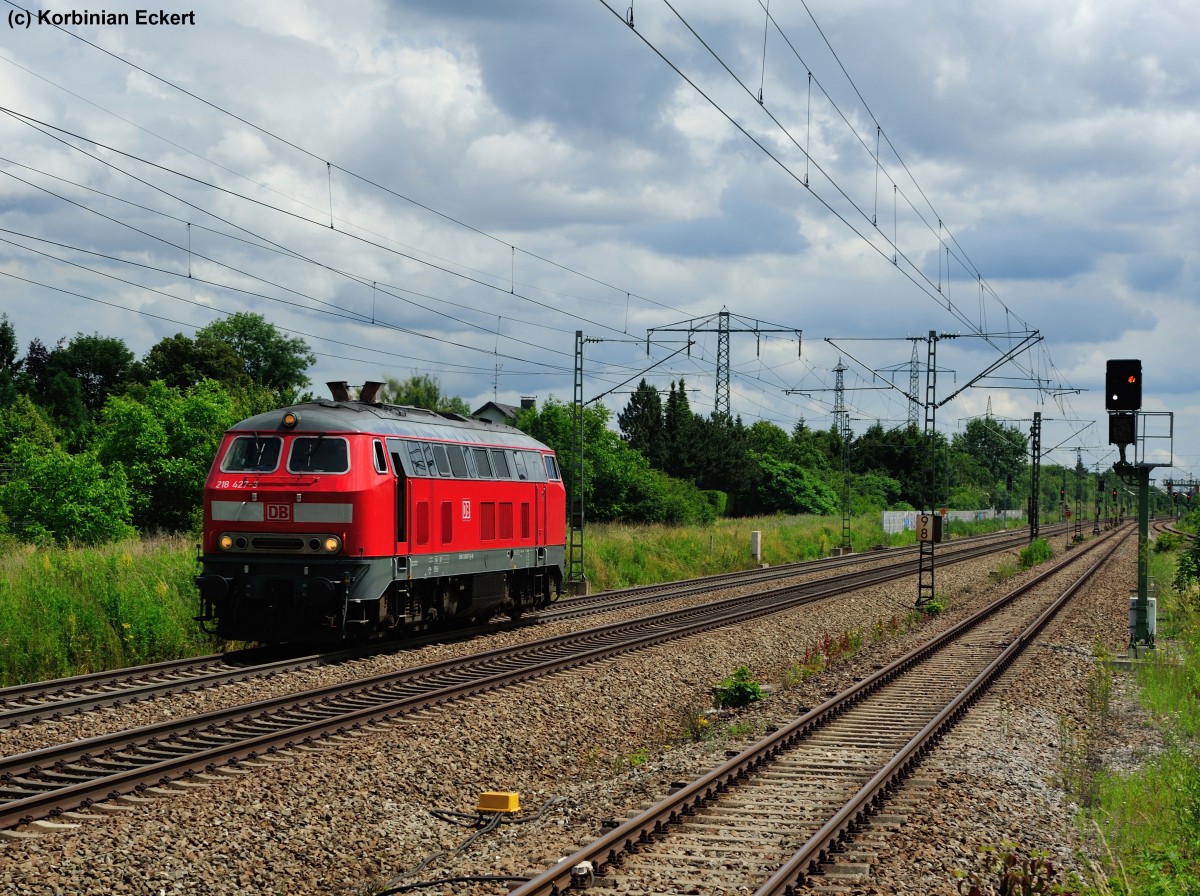 218 427-3 als Leerfahrt von München Richtung Augsburg bei München-Langwied, 04.07.2013