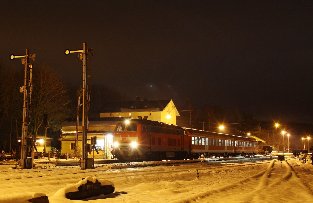 218 430-7 der DB Erzgebirgsbahn am 22.12.2012 im Bahnhof Schlettau. 