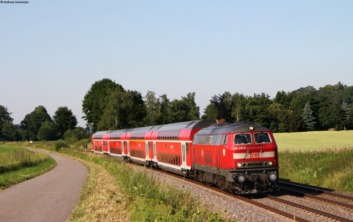 218 431-5 mit dem IRE 4231 (Stuttgart Hbf-Lindau Hbf) bei Wattenweiler 2.7.15