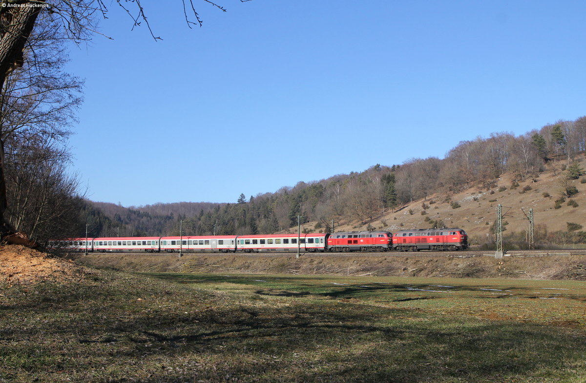 218 434-9 und 218 491-9 mit dem IC 119   Bodensee  (Dortmund Hbf-Innsbruck Hbf) bei Lonsee 16.2.19