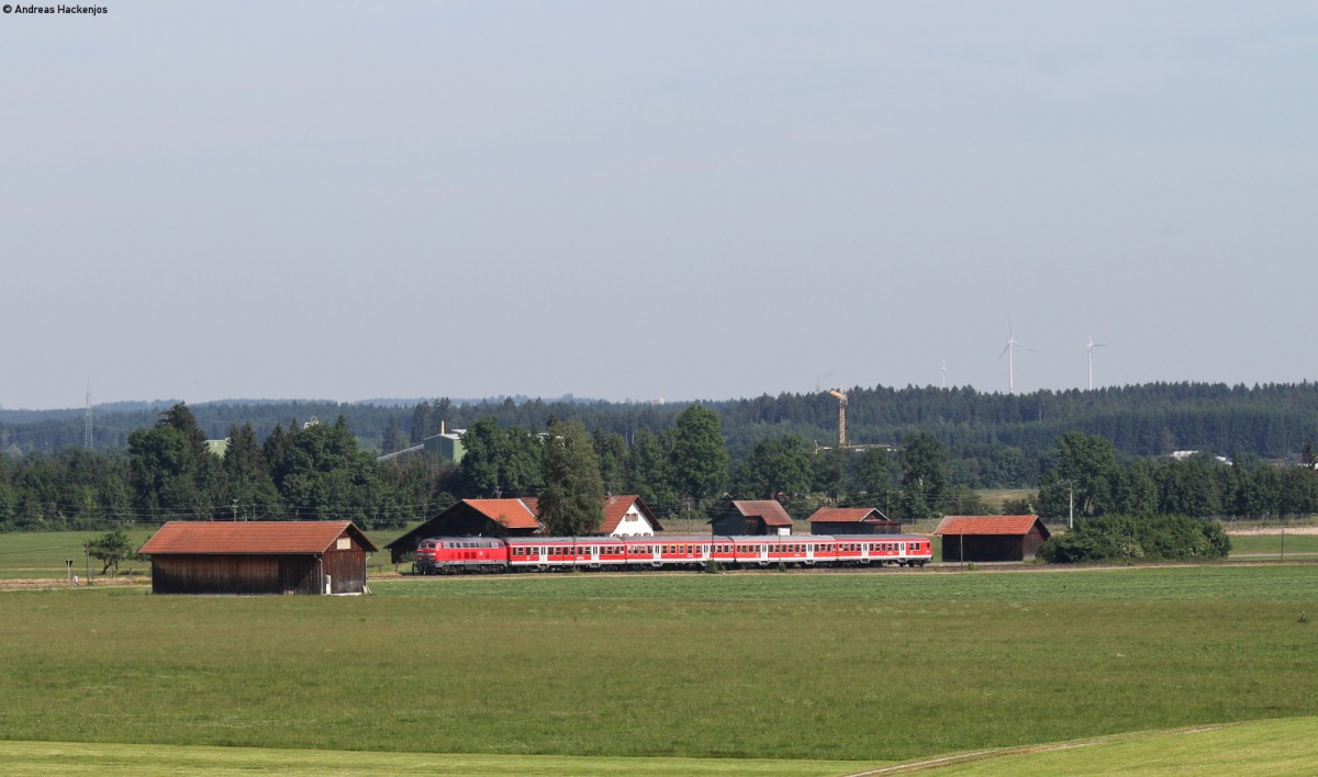 218 435-6 mit dem RE 57398 (München Hbf-Füssen) bei Fechsen 22.6.14