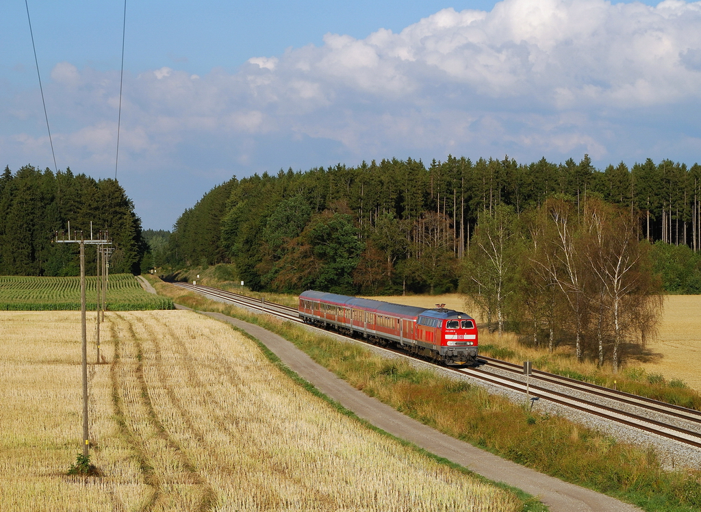 218 435 mit RE 57418 bei Schwabhausen (11.08.2013)
