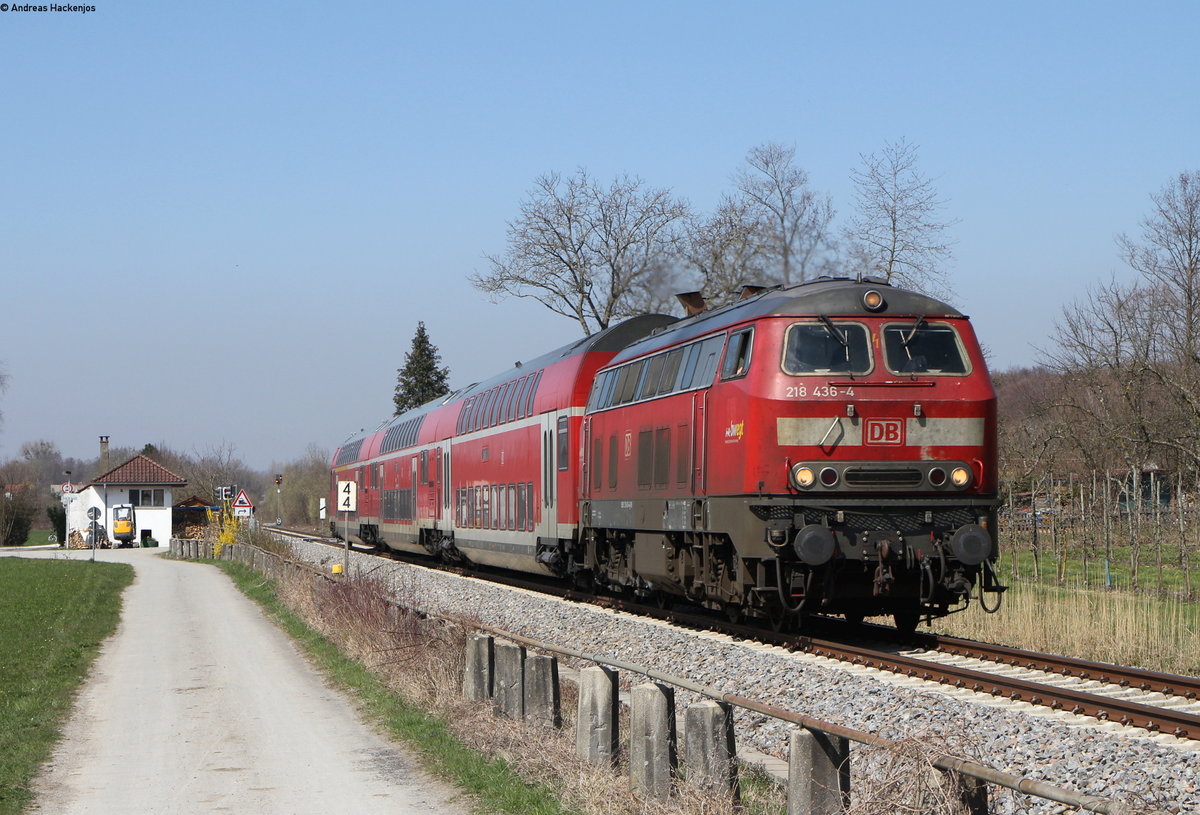 218 436-4 mit dem RE 3233 (Aulendorf-Lindau Hbf) bei Eriskirch 30.3.19