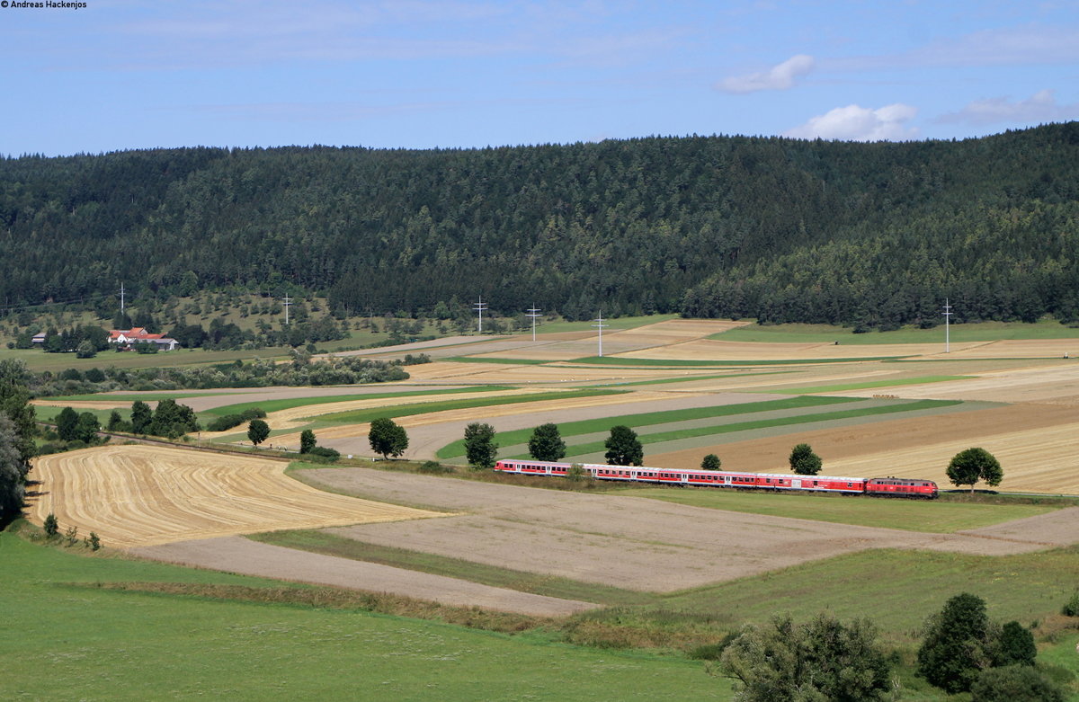 218 438-0 mit dem RE 22321 (Donaueschingen-Ulm Hbf) bei Nendingen 11.8.19
