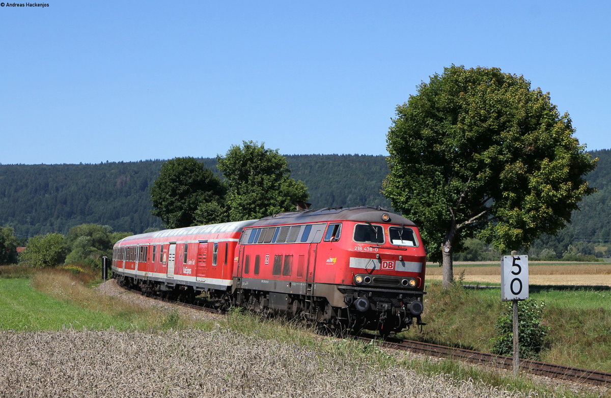 218 438-0 mit dem RE 22321 (Donaueschingen-Ulm Hbf) bei Nendingen 18.8.19