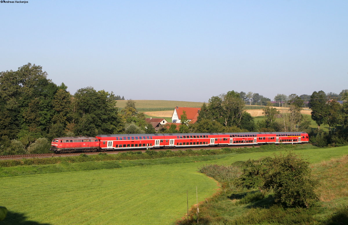 218 438-0 mit dem RE 4207 (Ulm Hbf-Lindau Hbf) bei Aulendorf 31.8.19