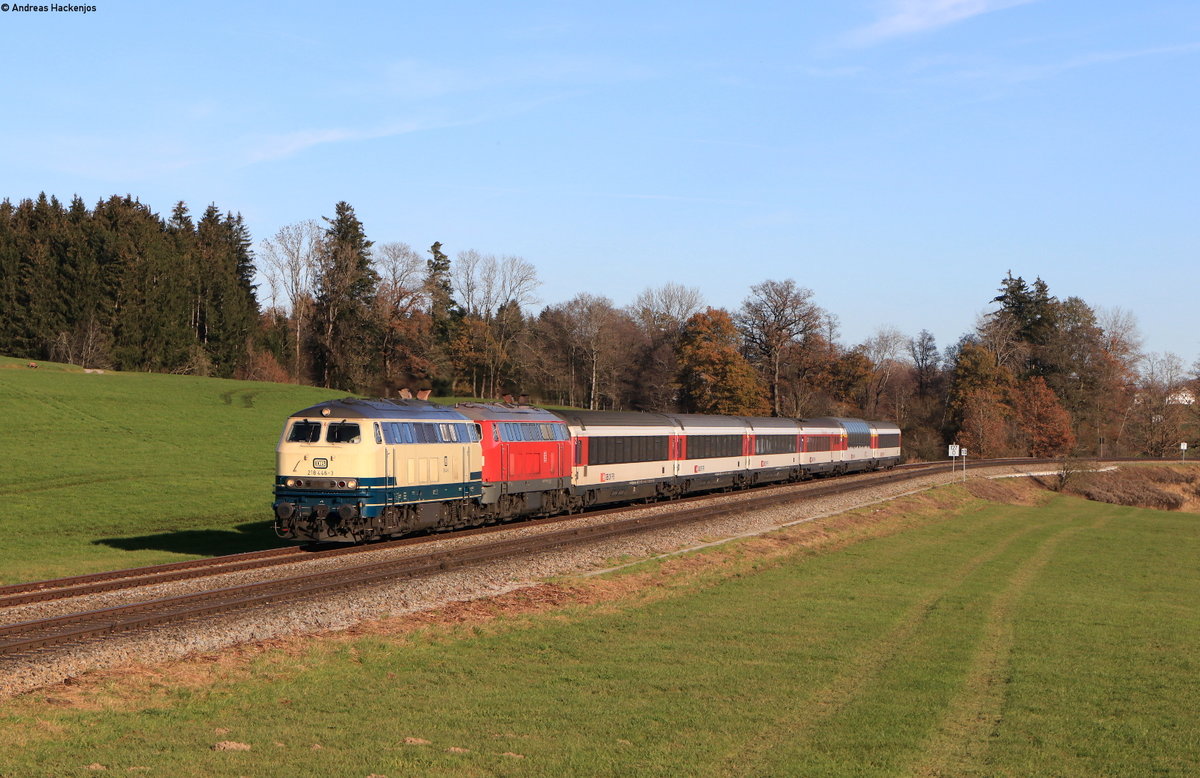 218 446-3 und 218 452-1 mit dem EC 194 (München Hbf-Zürich HB) bei Wohmbrechts 14.11.20