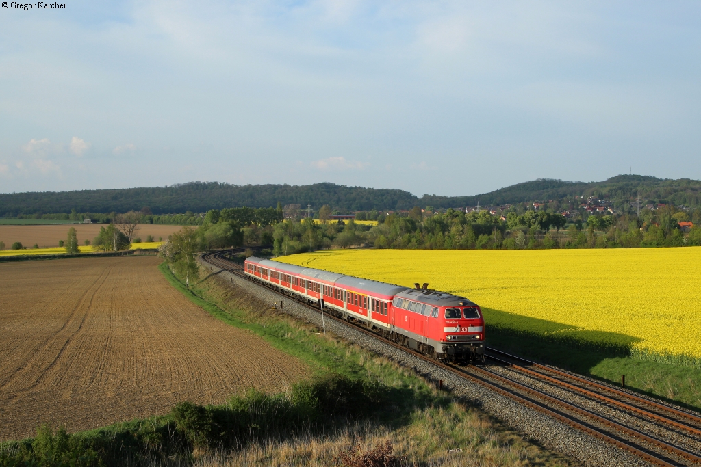 218 450-5 mit dem RE 14073 Hannover-Bad Harzburg bei Goslar, 20.04.2014.