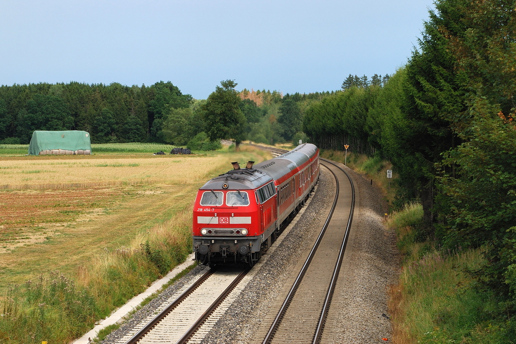 218 454 mit RE 57512 bei Schwabhausen (04.08.2013)
