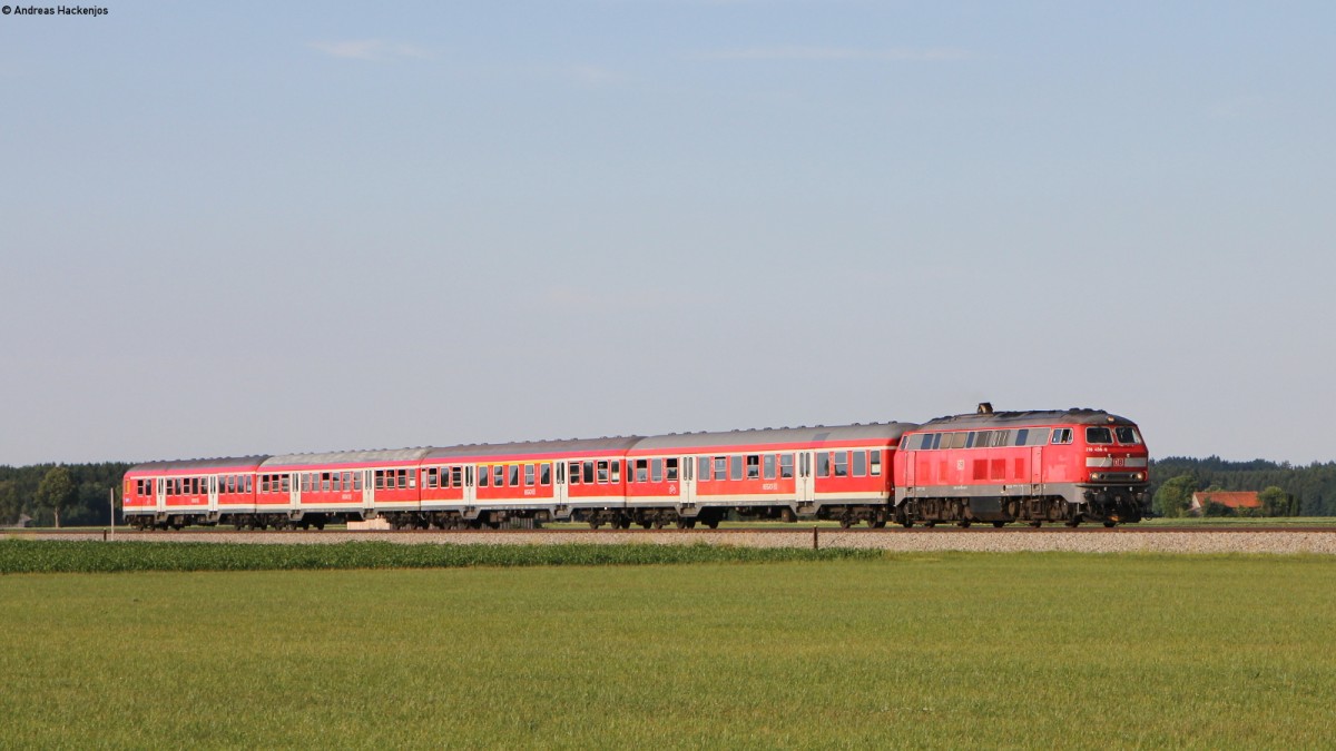 218 458-8 mit dem RE 57514 (München Hbf-Füssen) bei Beckstetten 22.6.14