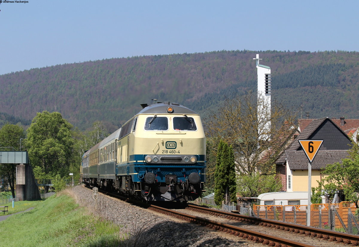 218 460-4 und 212 372-7 mit der RB 23475 (Amorbach-Wertheim) bei Faulbach 30.4.17