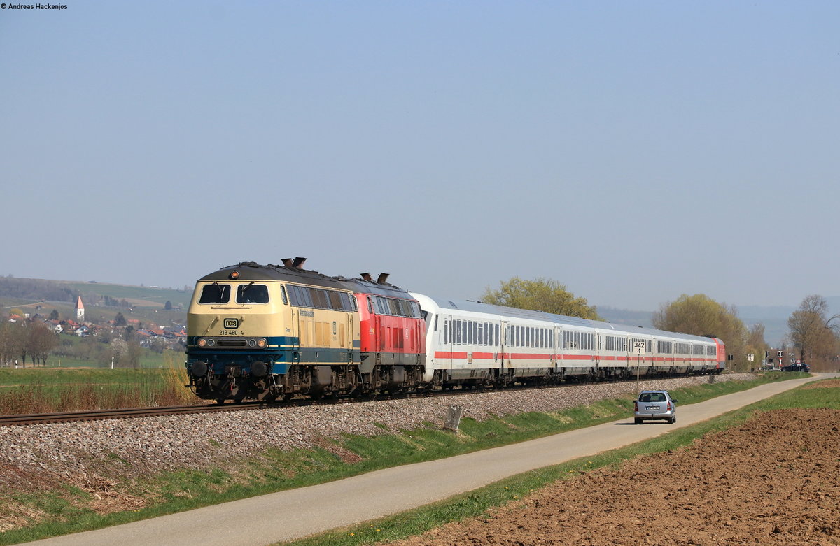 218 460-4 und 218 476-0 und 101 019-8 (Zugschluss) mit dem Lr 77734 (Singen(Htw)-Basel Bad Bf) bei Erzingen 7.4.20