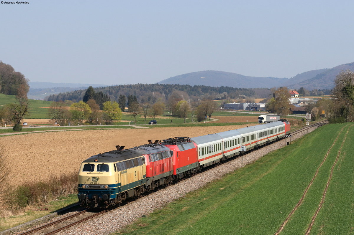 218 460-4 und 218 476-0 mit 120 120-1 und 120 113-6 im Schlepp als LPF 77758 (Singen(Htw)-Basel Bad Bf) bei Grießen 8.4.20