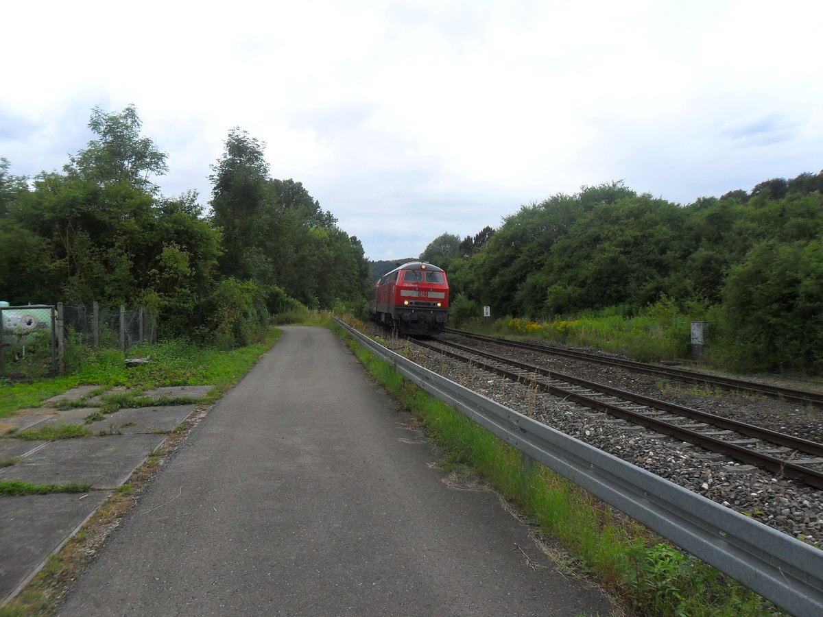 218 464 kurz vor dem Herrlinger Bahnhof mit dem Ire 3213 (Löffingen - Ulm hbf) und einer Verspätung von ca. 5 Minuten.


Das Bild entstand am 03.07.2016