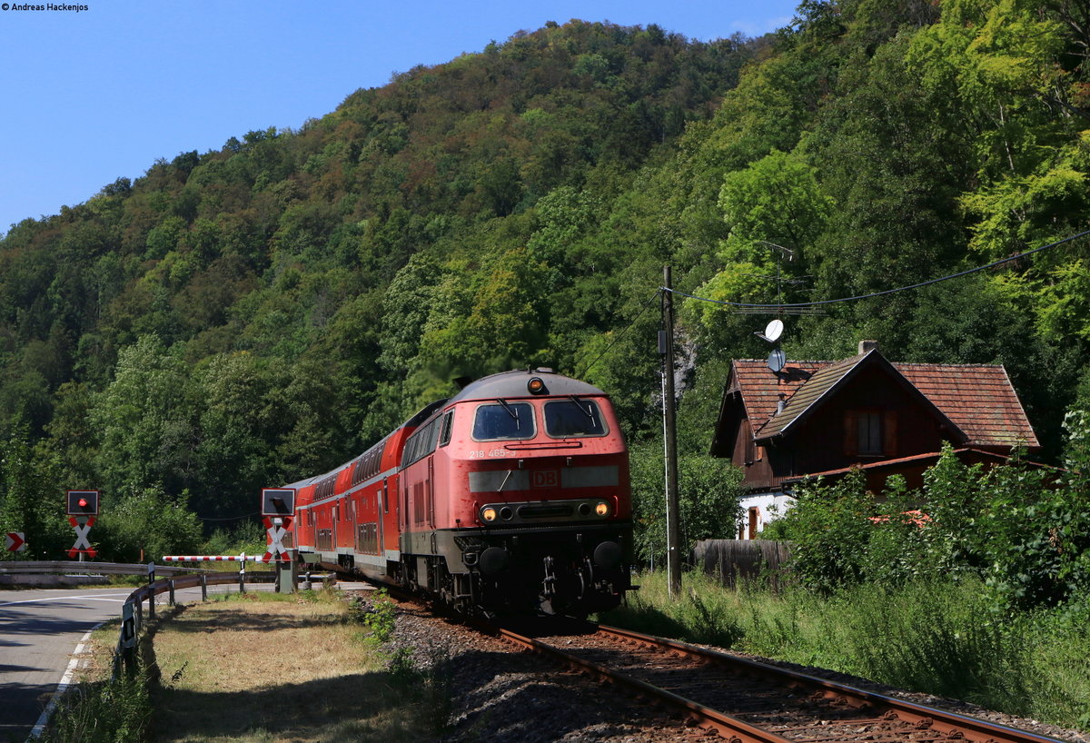 218 465-3 mit dem RE 22597 (Donaueschingen-Ulm Hbf) bei Thiergarten 8.8.20