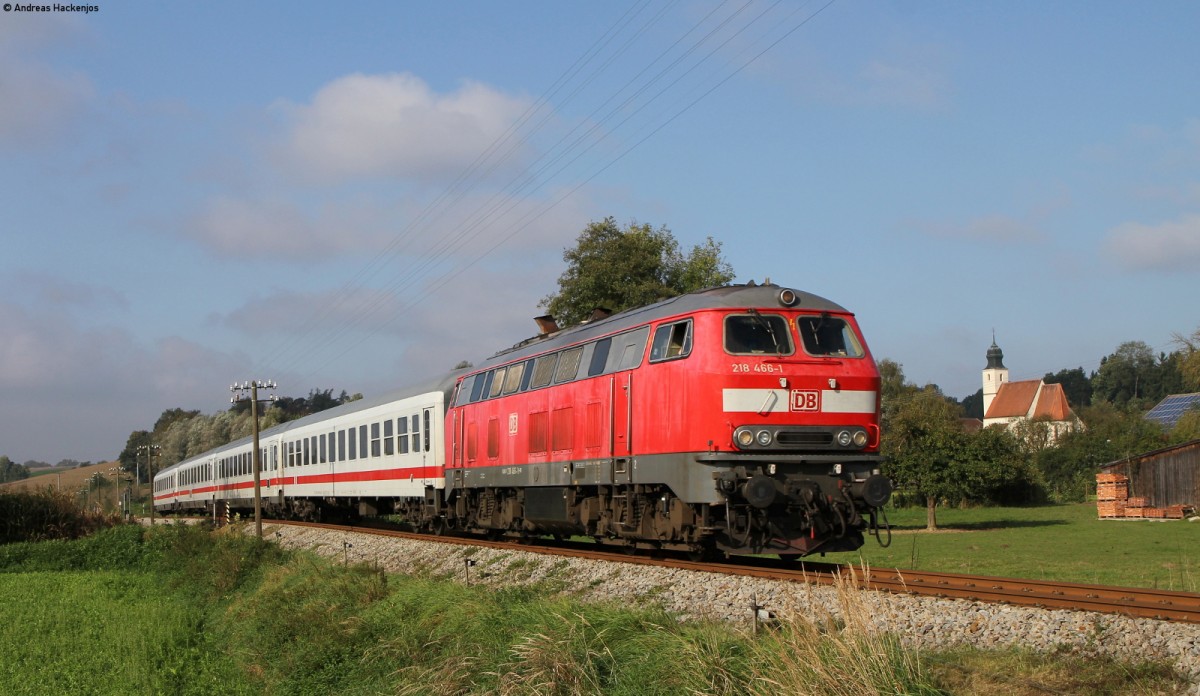 218 466-1 mit dem RE 27005 (Mühldorf-Passau Hbf) bei Eholfing 4.10.14