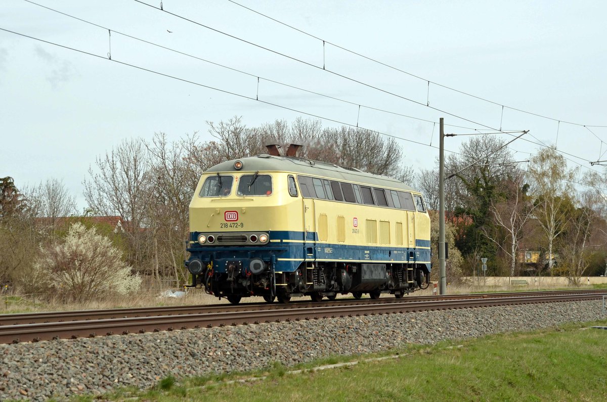 218 472 der Power Rail rollte am 15.04.21 allein durch Braschwitz Richtung Halle(S).