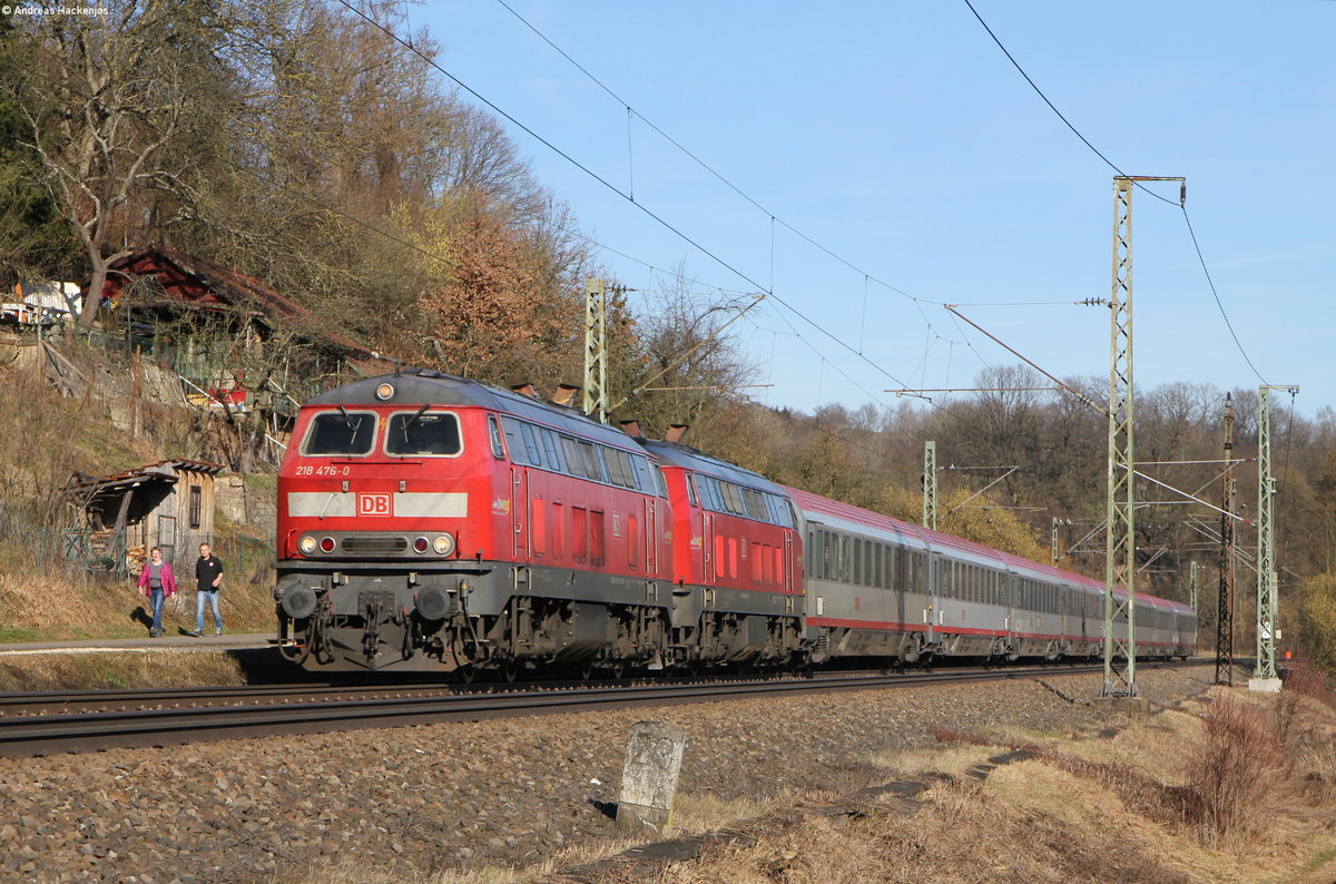 218 476-0 und 218 495-0 mit dem IC 118  Bodensee  (Innsbruck Hbf-Dortmund Hbf) bei Ebersbach 17.2.19